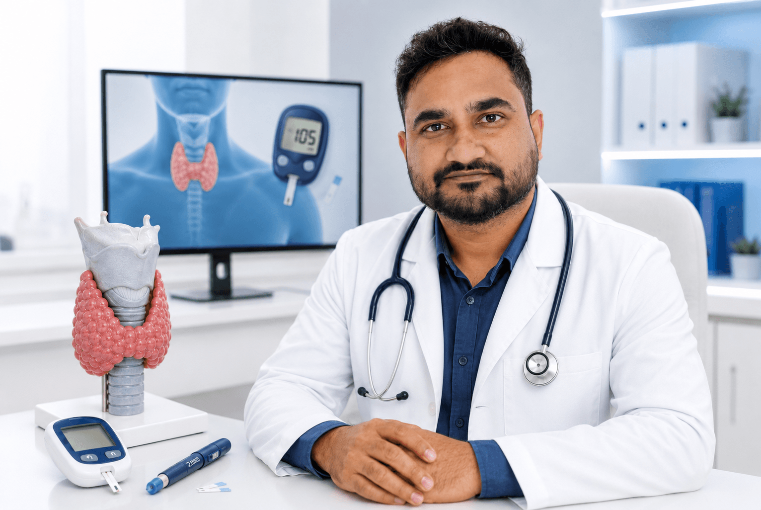 Dr. Surendra Prasad Guntupalli conducting an endocrinology doctor-patient consultation in Hyderabad